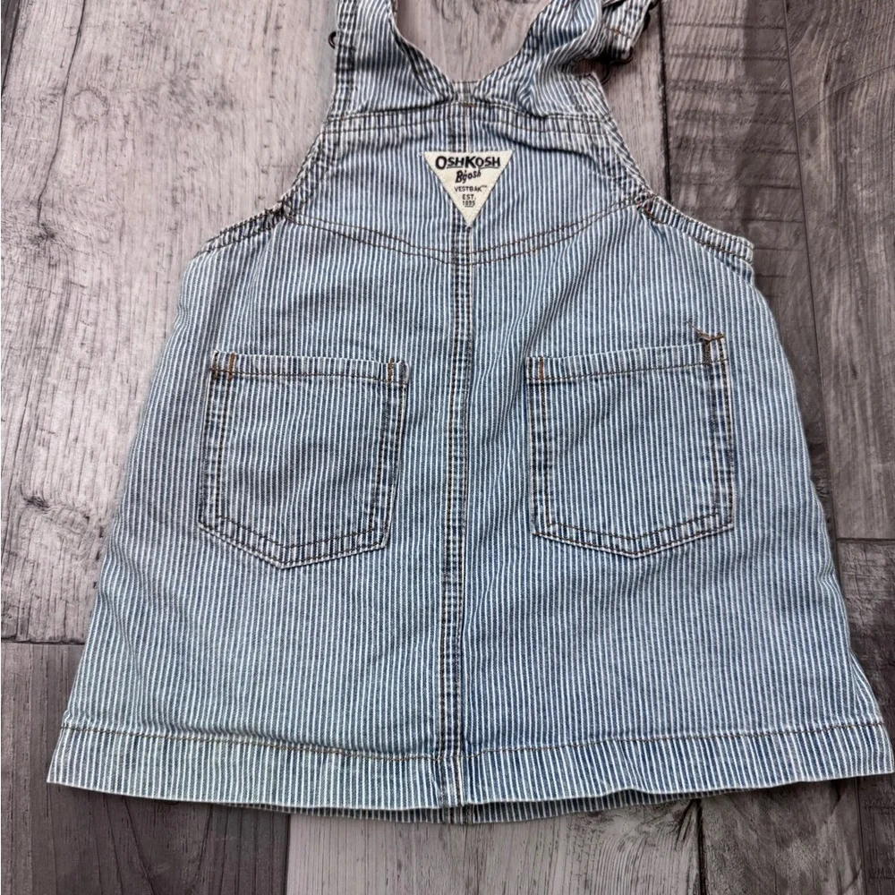 OshKosh B’Gosh Vestbak Baby Striped Denim Skirt Dress Overalls 18 Mo Railroad - Picture 7 of 7